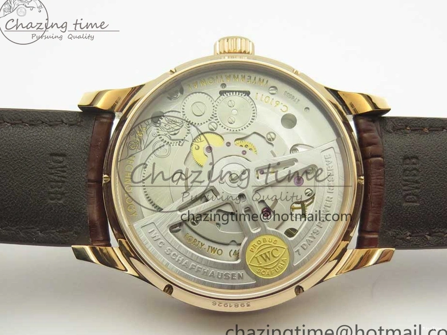 MIROTIME 0211 Portuguese Tourbillon IW504602 RG ZF Best Edition White Dial on Brown Leather Strap Stretchable 7178